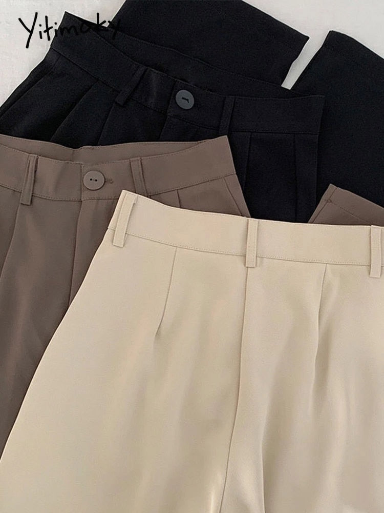 Yitimoky 2022 Fall Pants Women Korean Style Casual High Waist Korean Fashion Office Ladies Elegant Black Straight Suit Trousers