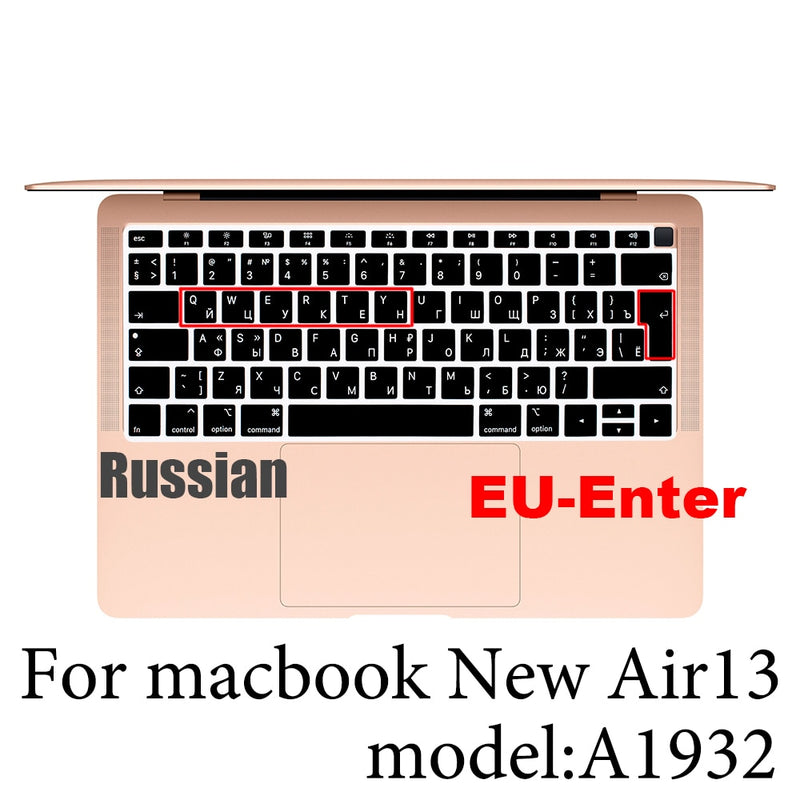 Russian silicone Keyboard Cover Protector for Macbook air13/12 /15/16pro touchbar A1706/A1466A1708/A1990/A1398/A2289/A1932/A2141