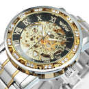 WINNER Transparent Skeleton Watch for Men Mechanical Wristwatches Diamond Watches Mens Luxury Stainless Steel Strap Unisex Clock