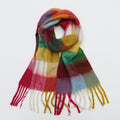 2022 New Women Plaid Scarf Winter Pashmina Shawls Cashmere Thick Wraps Lady Tassel Warm Scarves Rainbow Hairy Bufanda