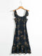 Dresses For Women 2022 Elegant Vintage Floral Dress Frill Sweetheart Neck Sleeveless Strap Tie Ruffle Hem Summer Beach Dress