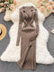 SINGREINY Women Korean Knitted Dress Long Sleeve V Neck Elastic Slim Pencil Dresses 2021 Autumn Sexy Bodycon Split Sweater Dress