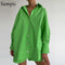 Sampic Women Blue Suit 2022 Casual Loose Long Sleeve Shirt Summer Tops And Mini Shorts Fashion Tracksuit Two Piece Set Outfits