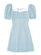 XNWMNZ women white fashion linen blend dress female square neck short puff sleeves backless crossover straps dress for women's