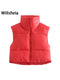 Willshela Women Fashion High Neck Cropped Waistcoat Puff Vest Casual Woman Sleeveless Jacket Chic Lady Winter Warm Outfits