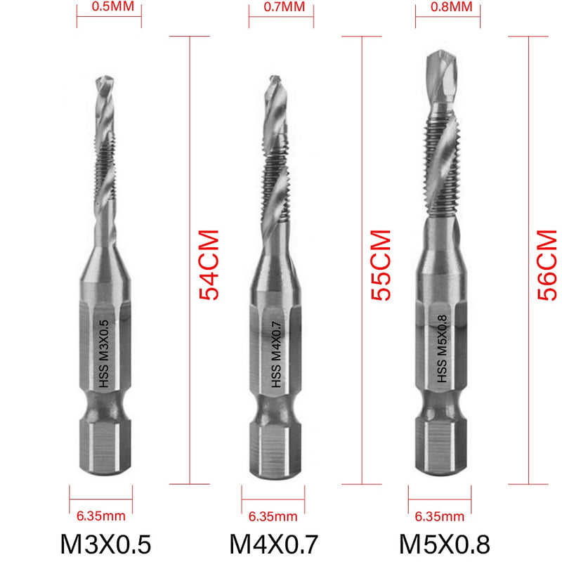 New Titanium Plated Hex Shank HSS Screw Thread Metric Tap Drill Bits Screw Machine Compound M3 M4 M5 M6 M8 M10 Hand Tools