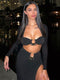 Hugcitar Sexy Strapless Crop Tube Top High Waist Slit Maxi Dress 2 Pcs Suits 2022 Fall Women Fashion Streetwear Vestido Y2K