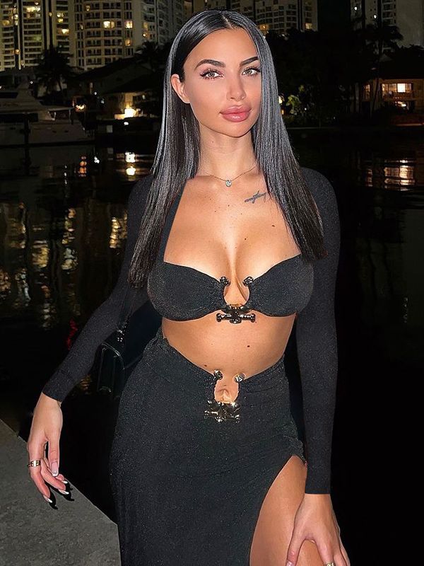 Hugcitar Sexy Strapless Crop Tube Top High Waist Slit Maxi Dress 2 Pcs Suits 2022 Fall Women Fashion Streetwear Vestido Y2K