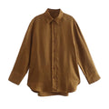 PB&amp;ZASpring 2022 Women&#39;s Versatile Long Sleeve Lapel Front Patch Pockets Side Slit Hem Buttoned Closure Linen Shirt