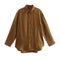 PB&amp;ZASpring 2022 Women&#39;s Versatile Long Sleeve Lapel Front Patch Pockets Side Slit Hem Buttoned Closure Linen Shirt