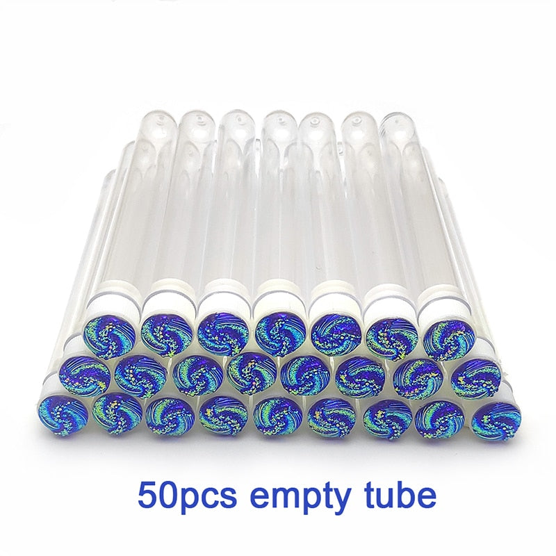 50pcs Reusable Eyelash Brush Tube Disposable Eyelash Wands Eyebrow Brush Replaceable Dust-proof Sparkling Broken Diamond Bottom