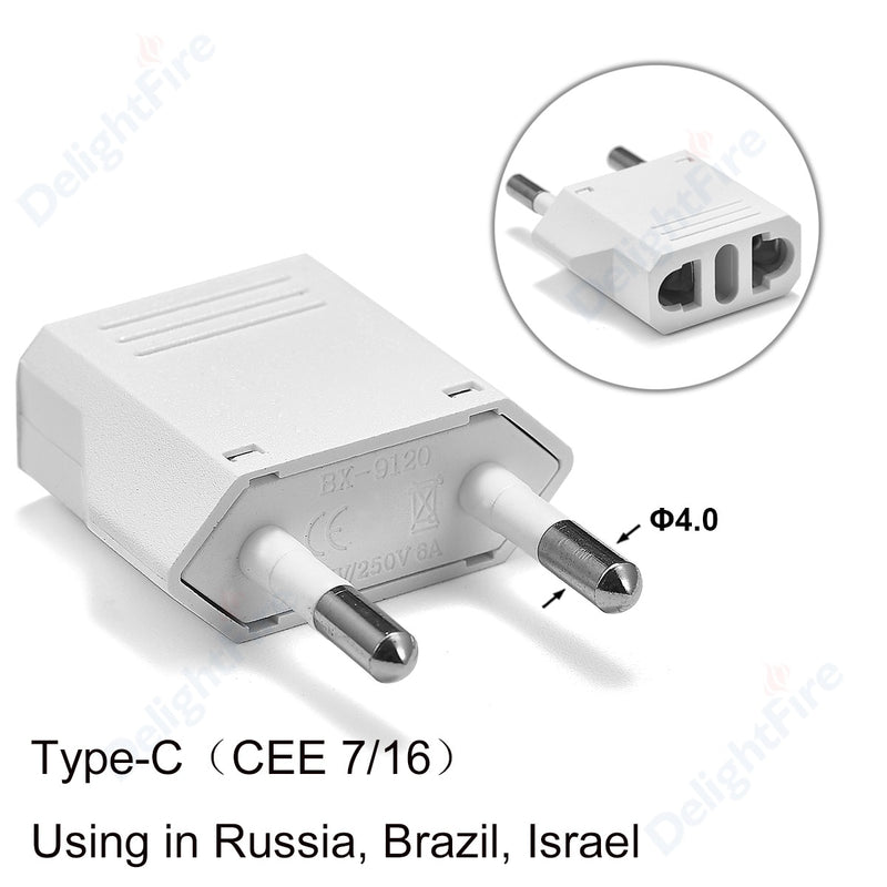 1-100pcs 4.0/4.8mm EU Plug Adapter EU US Israel To Euro KR BR Brazil Plug Converter American Travel Power Adapter Plug Socket