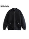 Willshela Women Fashion Oversized Bomber Jackets Coat With Pockets Front Zipper Vintage O-Neck Long Sleeves Female Chic Outwears