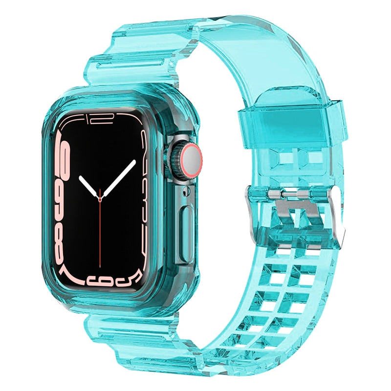 Clear Band + Case for Apple Watch 8 7 6 SE 5 3 2 Soft Transparent silicone Strap for iwatch Strap 40mm 44mm 42MM 41MM 45MM 49MM