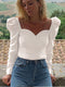 Special Offer Hot Sale Korean2019 autumn solid color vintage new women shirts puff sleeve square sexy small V-neck Slim blouse