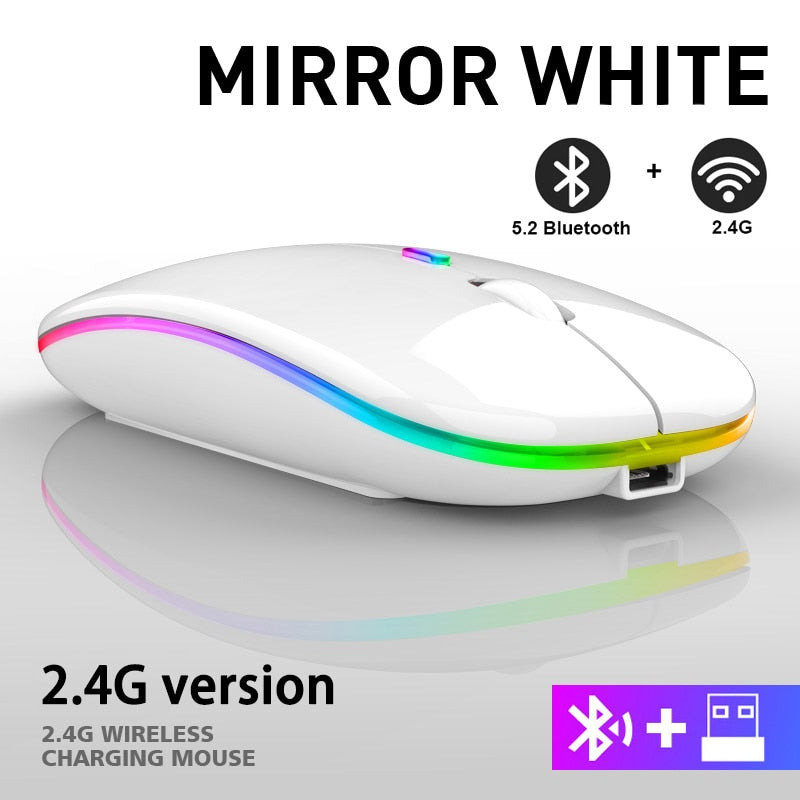 Bluetooth Wireless Mouse for Computer PC Laptop iPad Tablet with RGB Backlight Mice Ergonomic Rechargeable USB Mouse Gamer