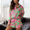 Print Shorts Suits Woman Vintage Long Sleeve Shirt And Short Pants Suit Two Piece Set Female Casual Outfit