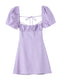 XNWMNZ women white fashion linen blend dress female square neck short puff sleeves backless crossover straps dress for women's