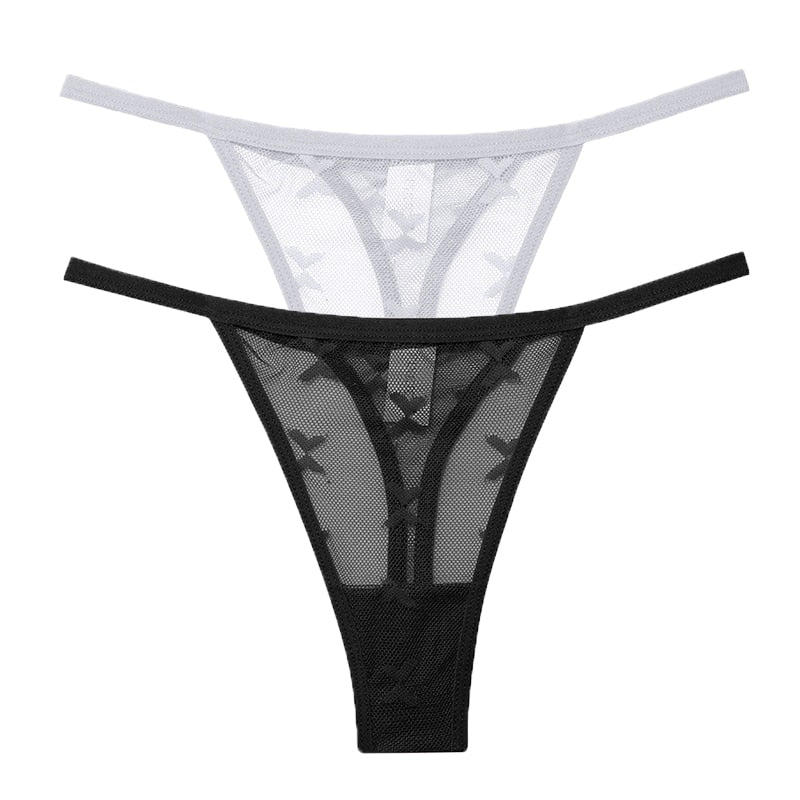 2PCS/Set Mesh Transparent Thong Women Panties Underwear Women Seamless G-String Female Underpants Intimates Lingerie S-XL