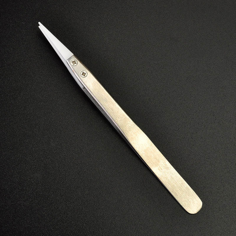 Straight Aimed Ceramic Tweezers for Electronics Soldering with Stainless Steel Handle Black Tweezers Hand Tool Precision Tweezer