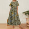 Vintage Floral Long Dress Women Summer Elegant Linen Short Sleeve Boho Maxi Dress Female Holiday Sundress Party Dresses Vestidos