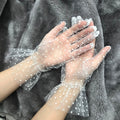 Women&#39;s Sexy Guantes Transparentes Dot Print Black White Mesh Tulle Gloves Female Club Prom Party Dancing Dress Glove