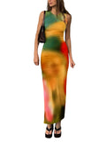 Sleeveless Backless Maxi Dress Women 2022 Summer Bodycon Elegant Sexy Tie Dye Outfits Ladies Birthday Party Club Sundress