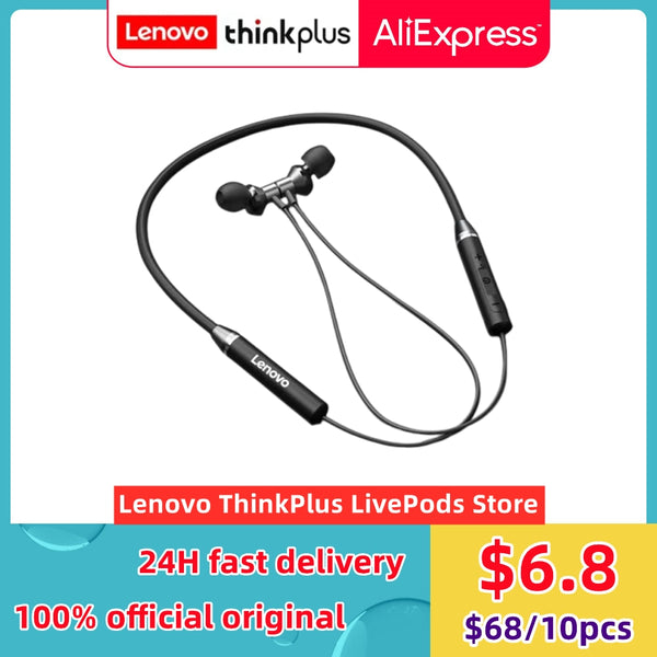Lenovo Bluetooth5.0 Wireless Earbuds Magnetic Neckband Earphones IPX5 Waterproof Sport Headset with Noise Cancelling Mic HE05