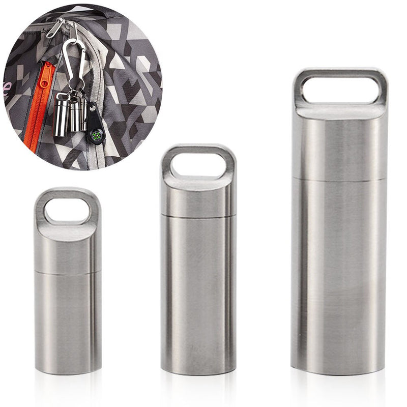 Mini Stainless Steel Sealed Capsule Waterproof Pill Box Camping Firstaid Pendant Travel Outdoor Portable Pill Case Organizer