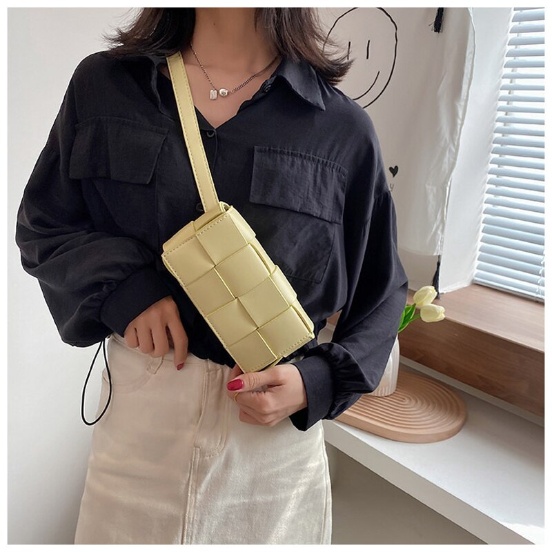 Pu Leather Woven Small Waist Bags For Women Luxury Brand Shoulder Bag New Trend Women Hand Bag 2022 Messenger bag Female Purses