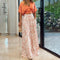 Wefads Womens Two Piece Sets Sexy Mid Sleeve Shirt Elgant Floral Print Wide Leg Pant High Streetwear