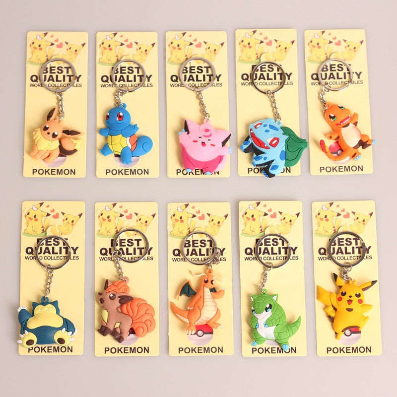 Pokemon Anime Marowak Abra Gengar Ponyta Porygon Alloy Silicone Keychain Accessories Pendant Bag Key Ring Pendant Birthday Gifts