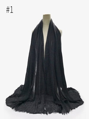 Pleated Plain Hijab Scarf Muslim Women Cotton Crinkle Headband Veil Scarves 2021 Fashion Islamic Headscarf Head Wraps Turban