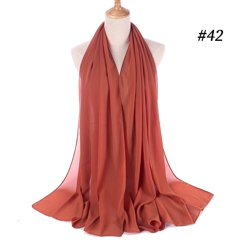Hijab Scarf 72*175cm Plain Chiffon Scarves For Women Muslim Fasion Islam Clothing Headscarves Shawl For Ladies Headwrap Ramadan
