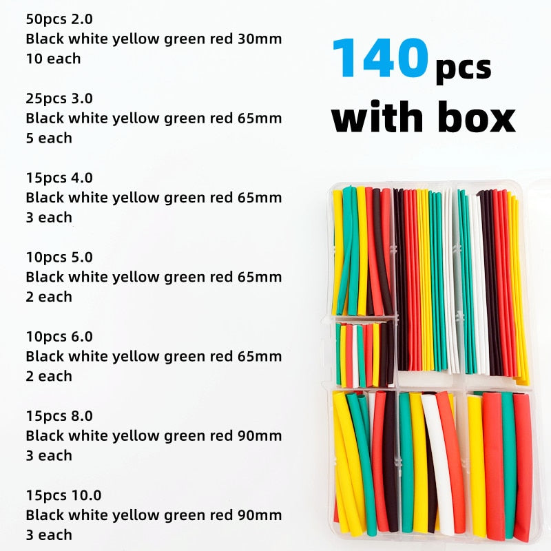 140/150 PCS Boxed 2:1 Times Shrink Electronic DIY Heat Shrink Tube Set Thermoresistant Tube Wire Connection Insulated Polyolefin