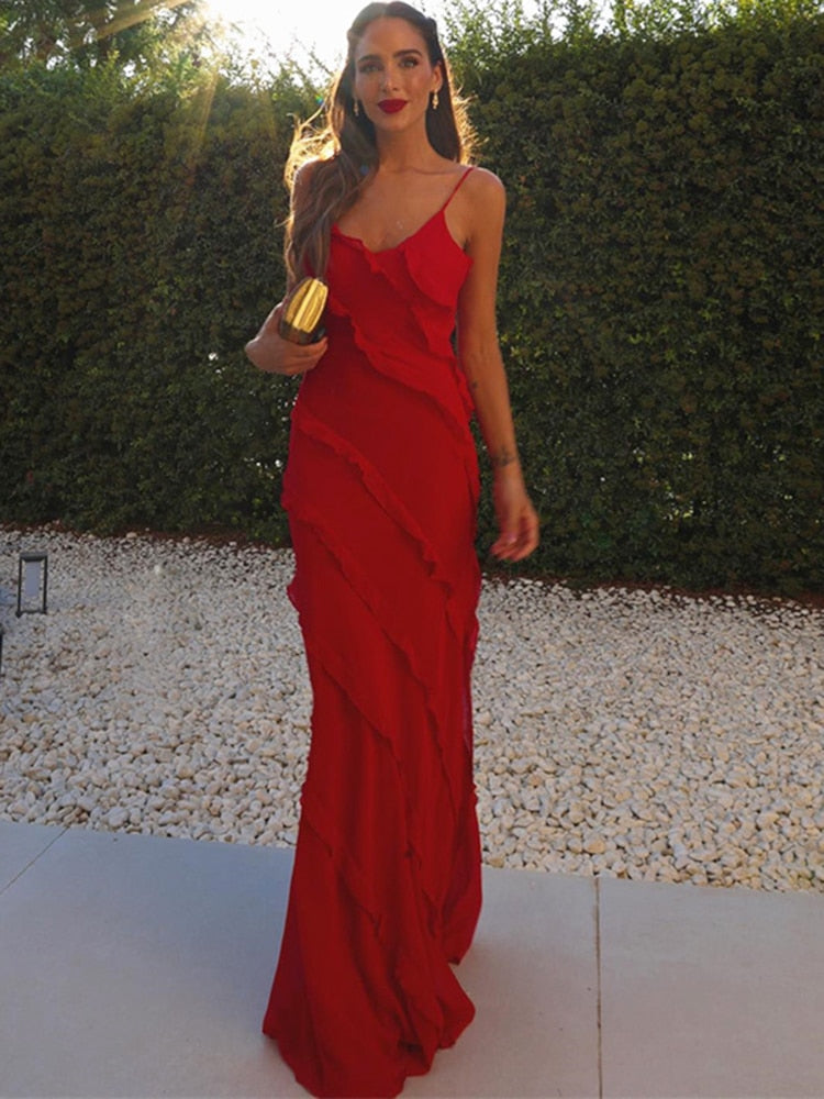 Zenaide 2022 Cut Y2K Long Dress Backless Spaghetti Strap Sexy Maxi Bodycon Dresses Pink Women Summer Black Beach Party Outfits