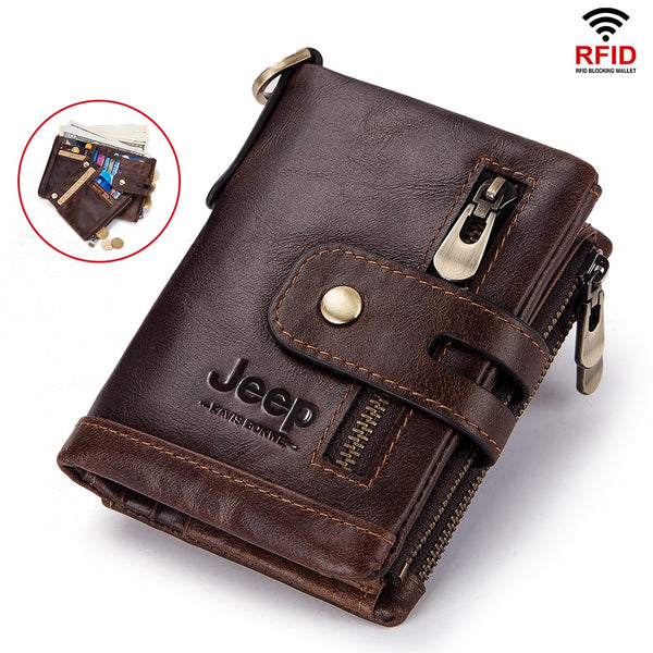 Genuine Leathe Men Wallet RFID Luxury Desig Bifold Short Wallets Male Hasp Vintage Purse Coin Pouch Multi-functional Card Pocket