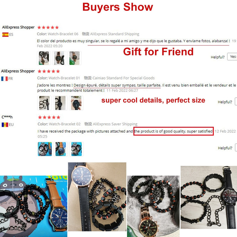 New Male Watch Luxury Bracelet Set Fashion Business Brown Leather Quartz Wrist Watches for Men Gift Set Relogio Masculino