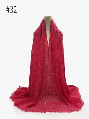 Pleated Plain Hijab Scarf Muslim Women Cotton Crinkle Headband Veil Scarves 2021 Fashion Islamic Headscarf Head Wraps Turban