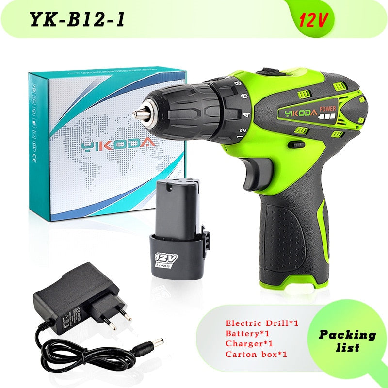 YIKODA 12V 16.8V 21V 25V Electric Screwdriver Cordless Drill Rechargeable Lithium Battery Mini Wireless Power Driver Tools