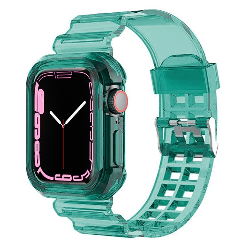 Clear Band + Case for Apple Watch 8 7 6 SE 5 3 2 Soft Transparent silicone Strap for iwatch Strap 40mm 44mm 42MM 41MM 45MM 49MM