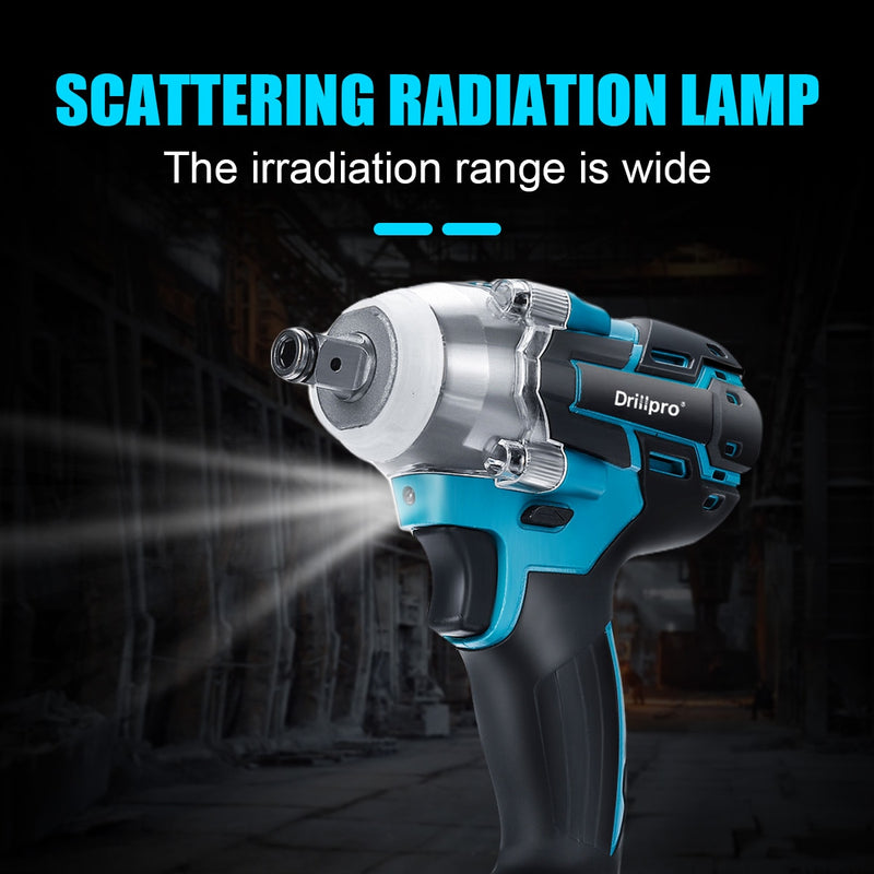Drillpro Brushless Cordless Electric Impact Wrench 1/2 inch Socket Wrench Power Tools Rechargeable For Makita 18V Battery