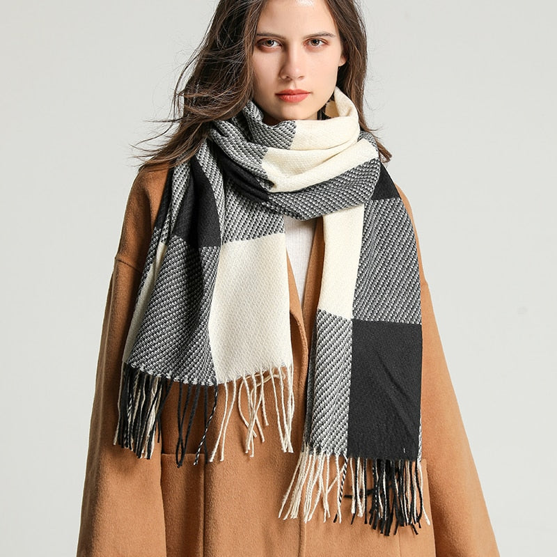 Luxury Plaid Scarf Winter Warm Cashmere Women Long Pashmina Foulard Female Scarves Lady Tassel Shawl Wraps 2022 Design New