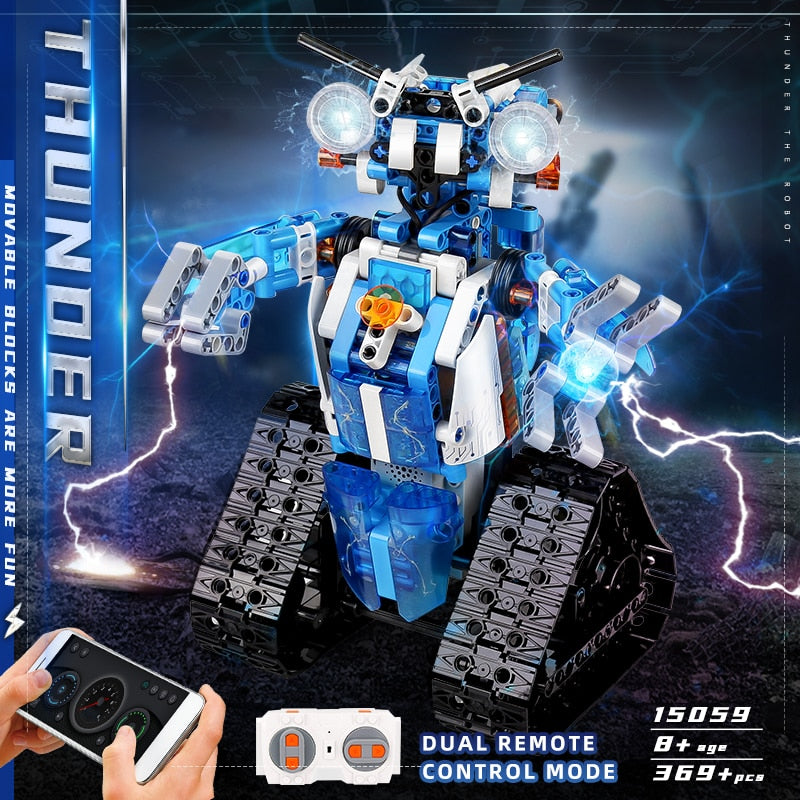 MOULD KING 15059 Technical Toys The APP&amp;RC Motorized Robot With Led Part Model Intelligent Building Blocks Kids Christmas Gift