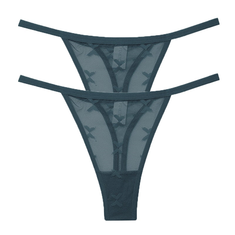 2PCS/Set Mesh Transparent Thong Women Panties Underwear Women Seamless G-String Female Underpants Intimates Lingerie S-XL