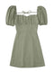 XNWMNZ women white fashion linen blend dress female square neck short puff sleeves backless crossover straps dress for women's