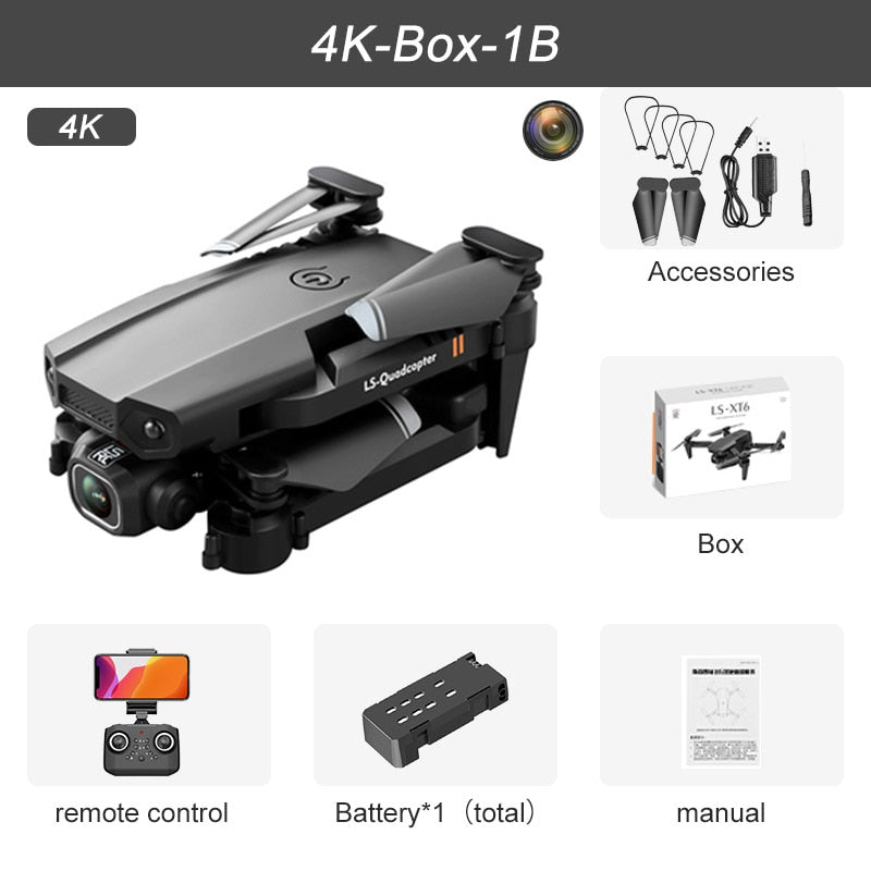 JINHENG XT6 Mini Drone 4K 1080P HD Camera WiFi Fpv Air Pressure Altitude Hold Foldable Quadcopter RC Dron Kid Toy Boys GIfts