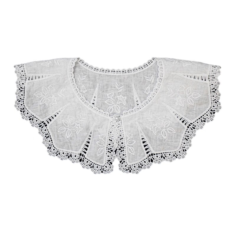 Royal Style Cotton Fake Collar Shawl Wrap Hollow Out Floral Lace Ruffled Trim Necklace Pointed Triangle Lapel Blouse