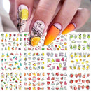 12 Designs Nail Stickers Set Mixed Floral Geometric Nail Art Water Transfer Decals Sliders Flower Leaves Manicures Decoration