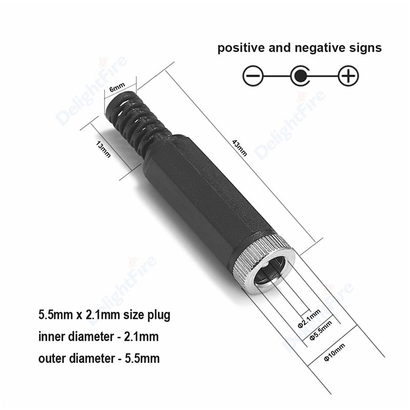 12V 3A 5.5mm 2.1mm Plug Socket DC Connectors DC Power Socket Male Female Jack Screw Nut Panel Mount DC Power Adapter Connector